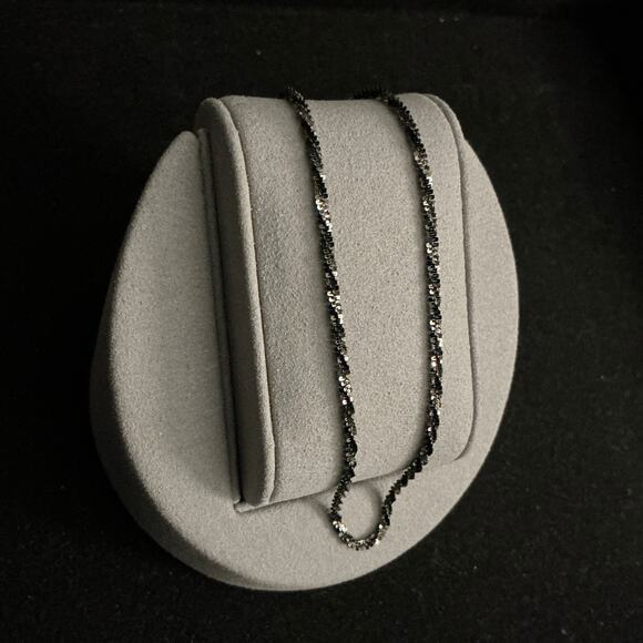 NEW- Made in Italy-Black Rhodium & 925 Sterling Silver Twisted Rock 10in Anklet - Picture 3 of 8